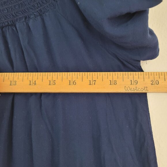 Unity World Wear Sz S Floral Navy Peasant Top Smocked 3/4 Sleeves Boho Blouse - Picture 6 of 11